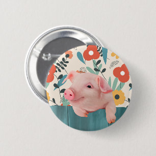 Friendly Baby Pig Cute Baby Animal 6 Cm Round Badge