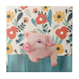 Friendly Baby Pig   Cute Baby Animal Ceramic Tile