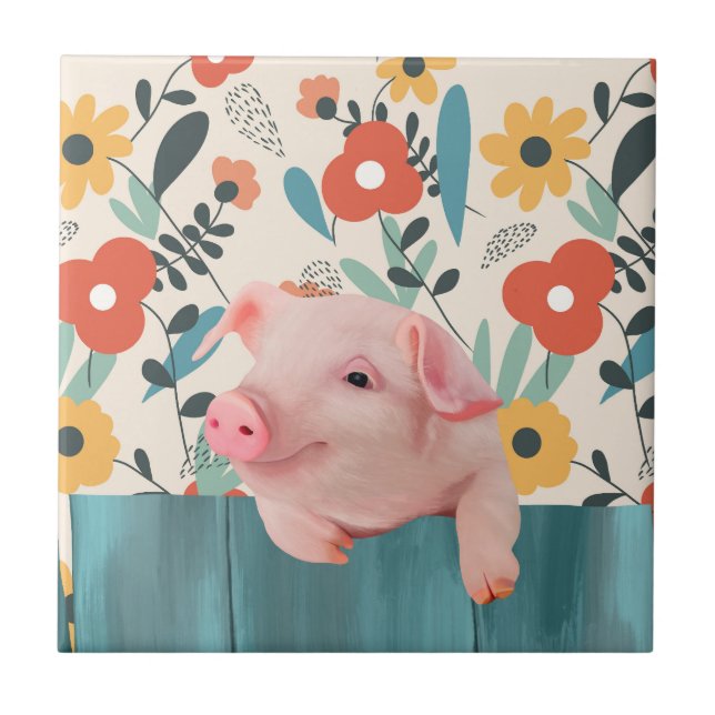Friendly Baby Pig | Cute Baby Animal Ceramic Tile (Front)