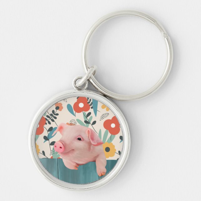 Friendly Baby Pig | Cute Baby Animal Key Ring (Front)