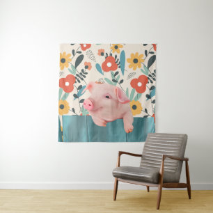 Friendly Baby Pig   Cute Baby Animal Tapestry