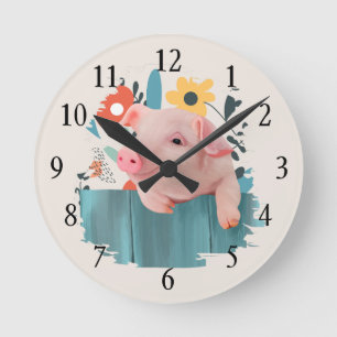 Friendly Baby Pig   Cute Baby Animals Round Clock