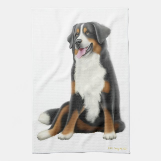 Friendly Bernese Mountain Dog Kitchen Towel (Vertical)