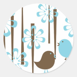 Friendly Birds in Blue Classic Round Sticker