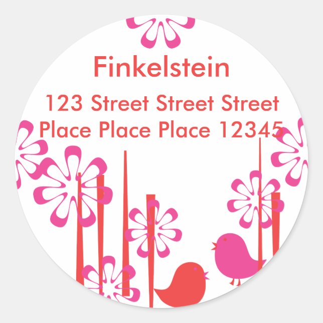 Friendly Birds in  Red and Hot Pink Classic Round Sticker (Front)