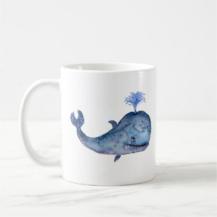 Friendly Blue Whale Watercolor Coffee Mug
