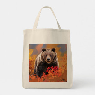 Friendly brown bear, mean brown bear, grocery tote bag