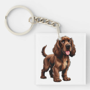 Friendly Brown Field Spaniel Cartoon Key Ring
