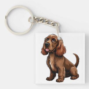 Friendly Brown Field Spaniel Cartoon Key Ring