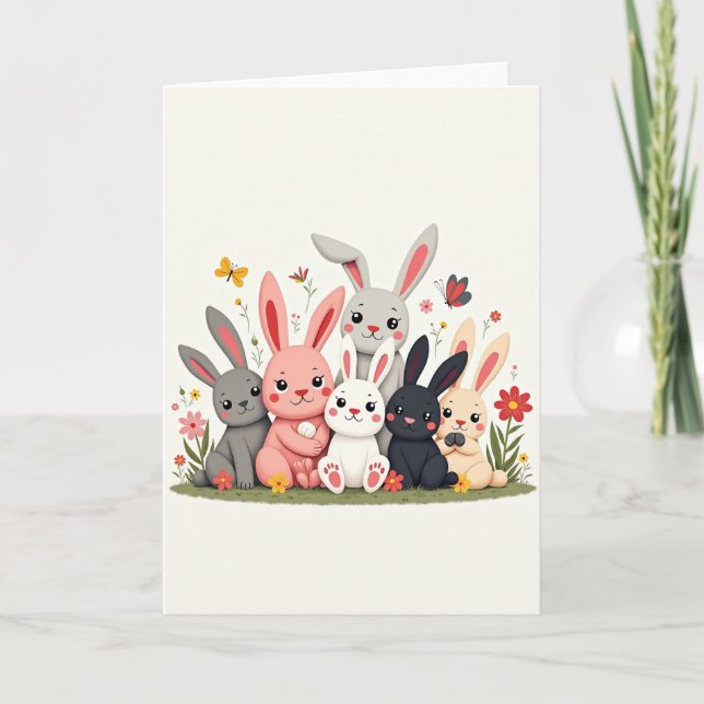 Friendly Bunnies Spring Meadow Card (Front)
