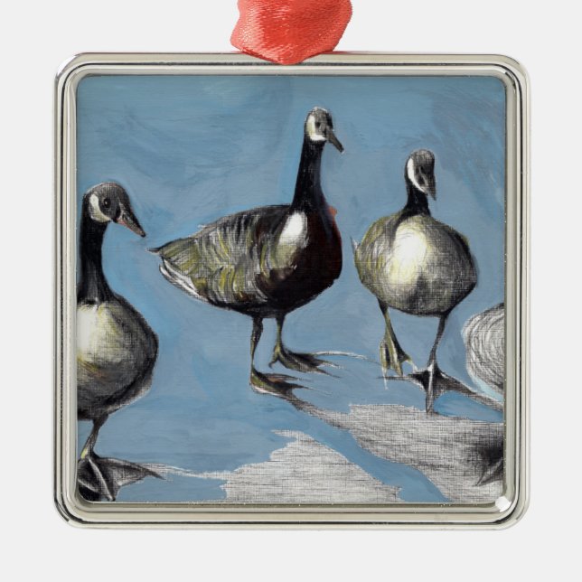 Friendly Canada Geese 2012 Metal Ornament (Front)