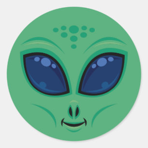 Friendly Cartoon Alien Face Classic Round Sticker