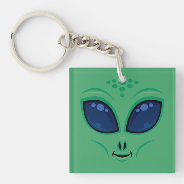 Friendly Cartoon Alien Face Key Ring (Front)