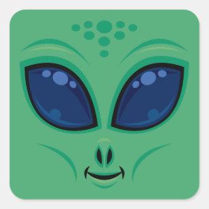 Friendly Cartoon Alien Face Square Sticker