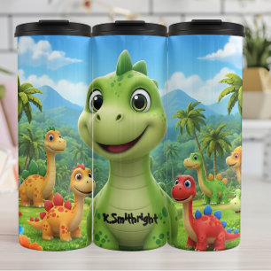 Friendly Cartoon Dinosaurs Tropical Paradise Fun Thermal Tumbler