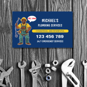 Friendly Cartoon Plumber Handyman Water Repairs Business Card