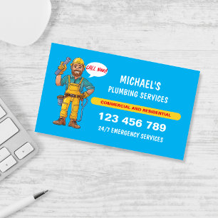Friendly Cartoon Plumber Handyman Water Repairs Business Card