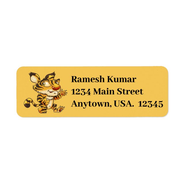Friendly Cartoon Tiger Return Address Label (Front)