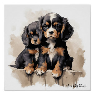 Friendly Cavalier King Charles Spaniel Puppy Dogs Poster