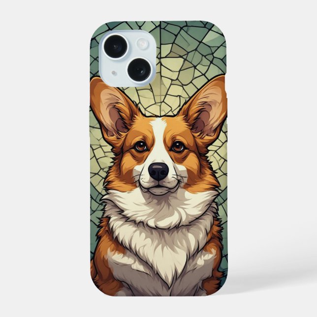 Friendly Corgi Dog Portrait iPhone 15 Case (Back)