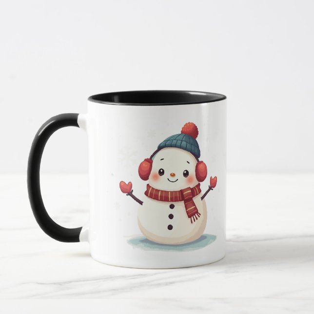 Friendly Cozy Kawaii Snowman Snowflake Design Mug (Left)