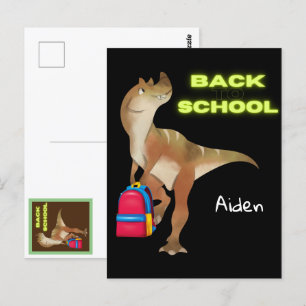 Friendly Dinosaur with Backpack "Back to School"   Postcard