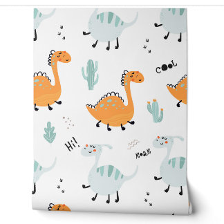 Friendly Dinosaurs Cute Colourful Kids For Room Wallpaper