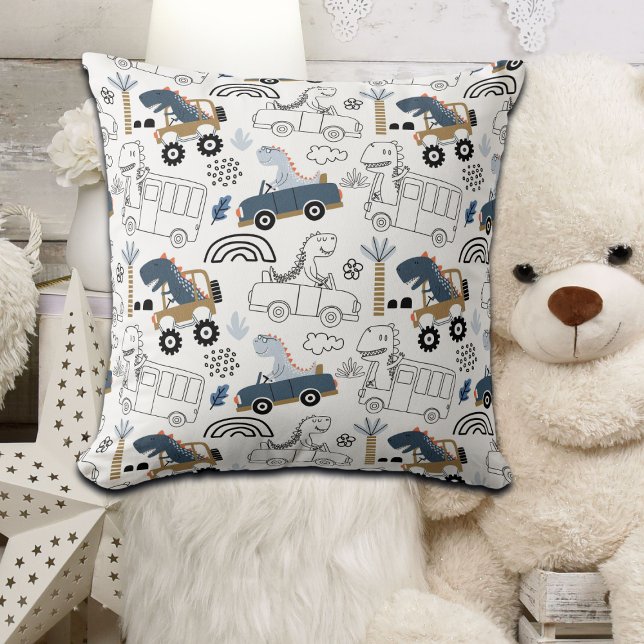 Friendly Dinosaurs in Cars Pattern Cushion (Creator Uploaded)