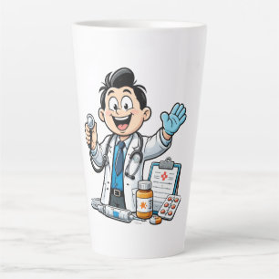 Friendly Doctor Mascot Medical Cartoon Design Latte Mug