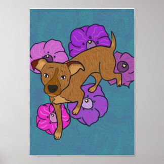 Friendly dog with botanical background poster