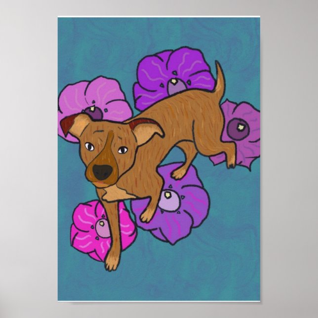Friendly dog with botanical background poster (Front)