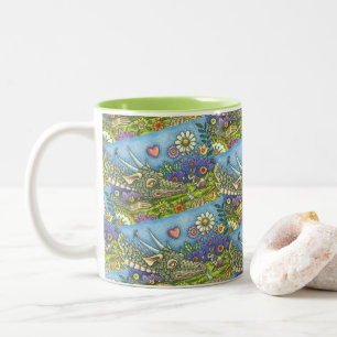 FRIENDLY EASTER DRAGON ON BUNNY TRAIL Cute Fantasy Two-Tone Coffee Mug