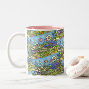 FRIENDLY EASTER DRAGON ON BUNNY TRAIL Cute Fantasy Two-Tone Coffee Mug