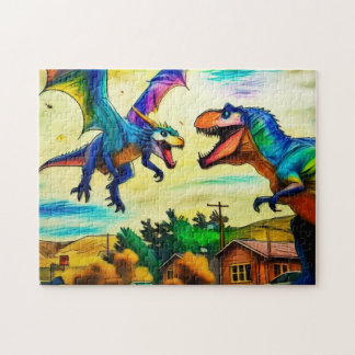 Friendly Encounter - Dragon and Dinosaur Jigsaw Puzzle