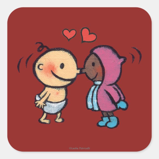 Friendly Eskimo Nose Kisses Kids Square Sticker (Front)