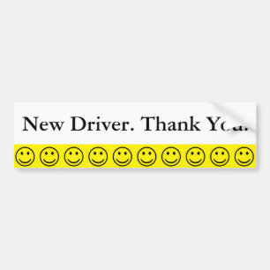 Friendly Face New Driver Thank You Text Bumper Sticker