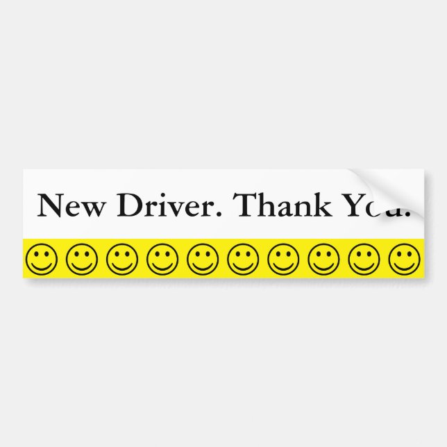 Friendly Face New Driver Thank You Text Bumper Sticker (Front)
