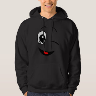 Friendly Face Winking Positive Facial Expression Hoodie