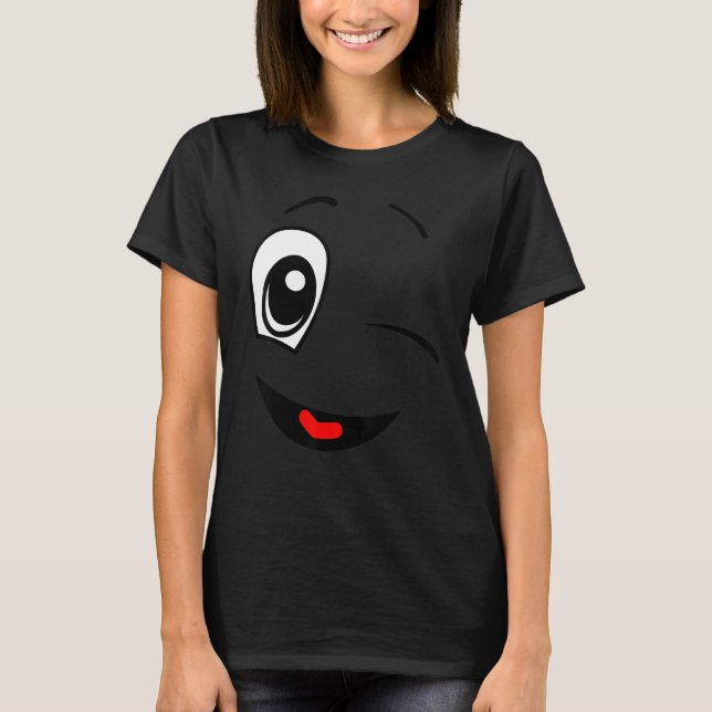 Friendly Face Winking Positive Facial Expression T-Shirt (Front)