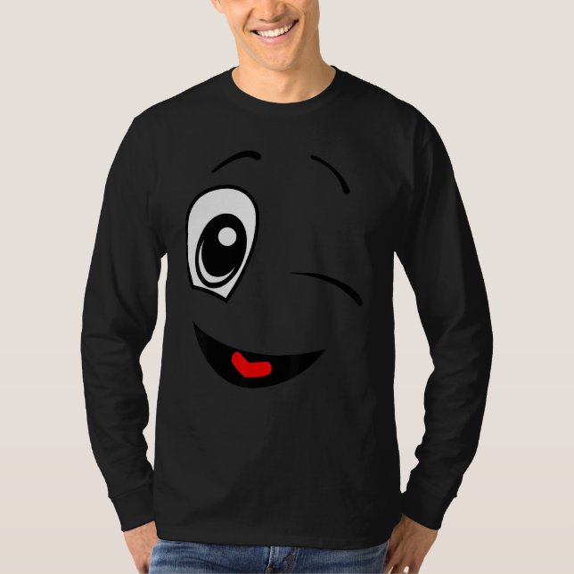 Friendly Face Winking Positive Facial Expression T-Shirt (Front)