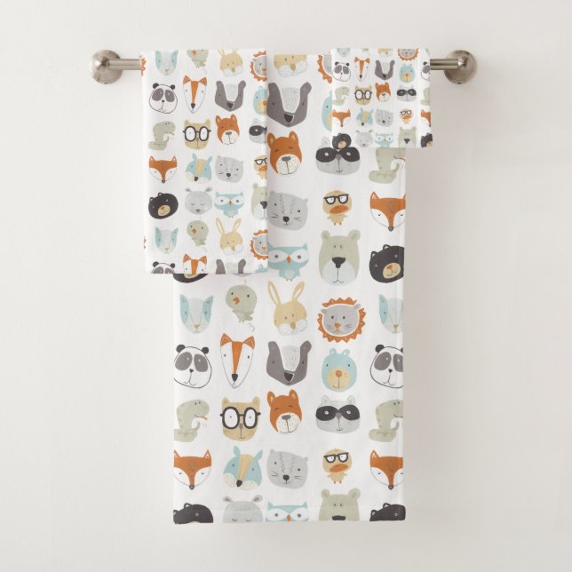 Friendly Faces | Cute Animal Portraits Bath Towel Set (Insitu)