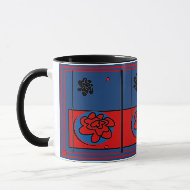 Friendly Flower coffee mug vivid blue red (Left)