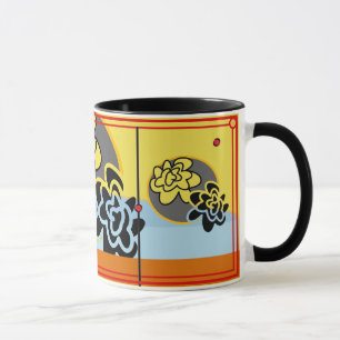 Friendly Flower mug extra blue yellow stripe red