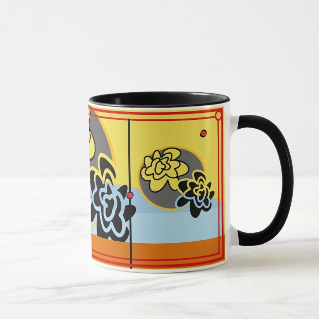 Friendly Flower mug extra blue yellow stripe red (Right)