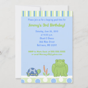 Friendly Frog & Turtle 5x7 Birthday Invitation