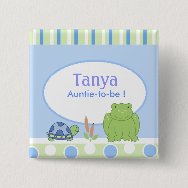 Friendly Frog & Turtle Baby Shower Name Tag Button (Front)