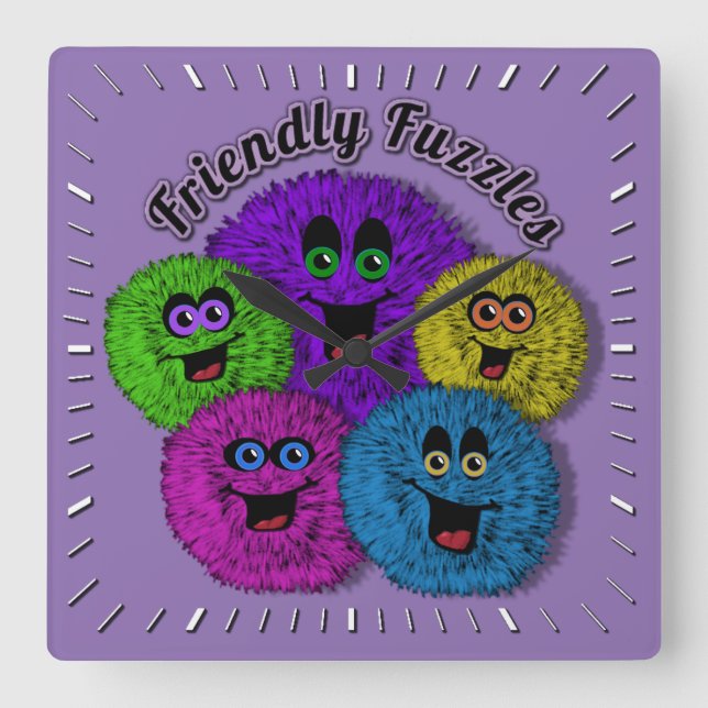 Friendly Fuzzles Cute Creatures Square Wall Clock (Front)