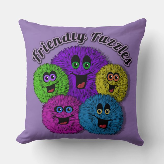 Friendly Fuzzles Cute Creatures Throw Pillow (Front)