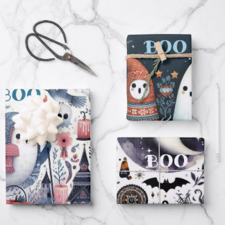 Friendly Ghost Halloween Boo Decoupage Shabby Chic Wrapping Paper Sheet