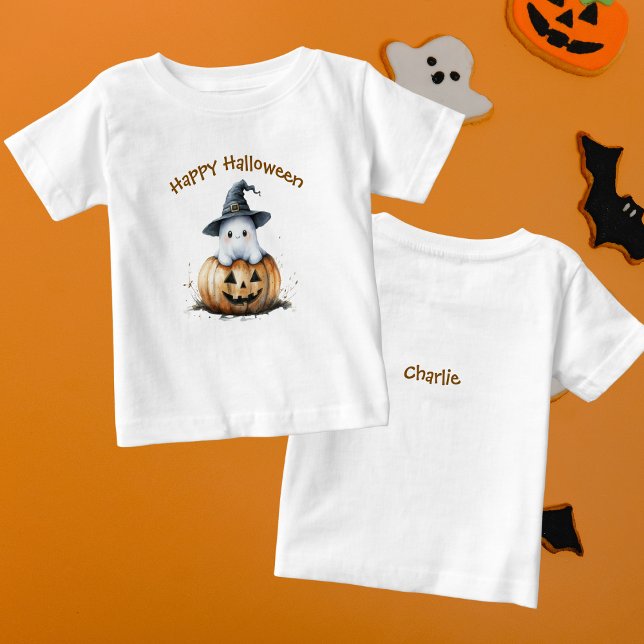 Friendly Ghost Witch Hat Pumpkin Halloween Baby T-Shirt (Creator Uploaded)